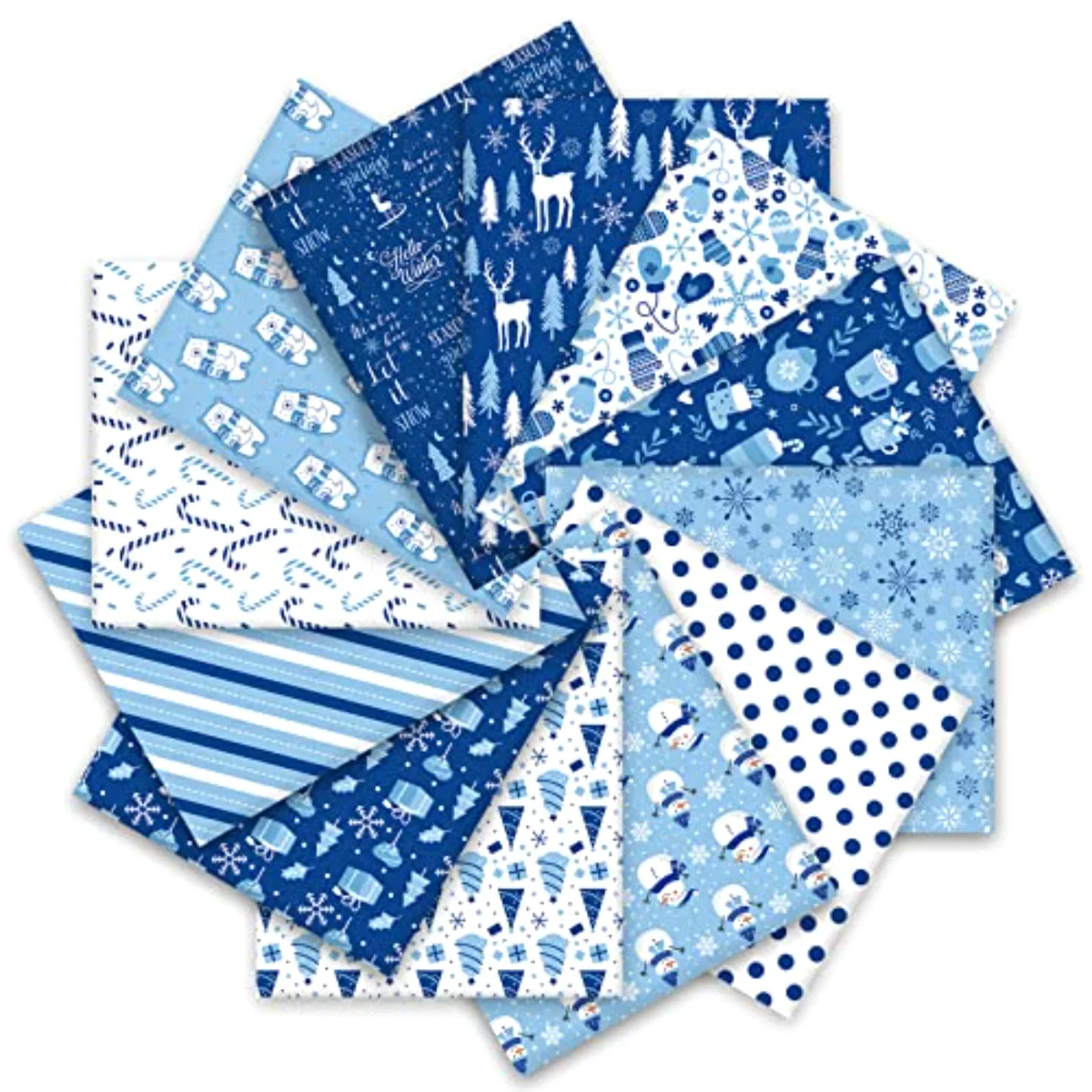 12Pcs 18" x 22" Christmas Fat Quarter Fabric Bundles Winter Blue White