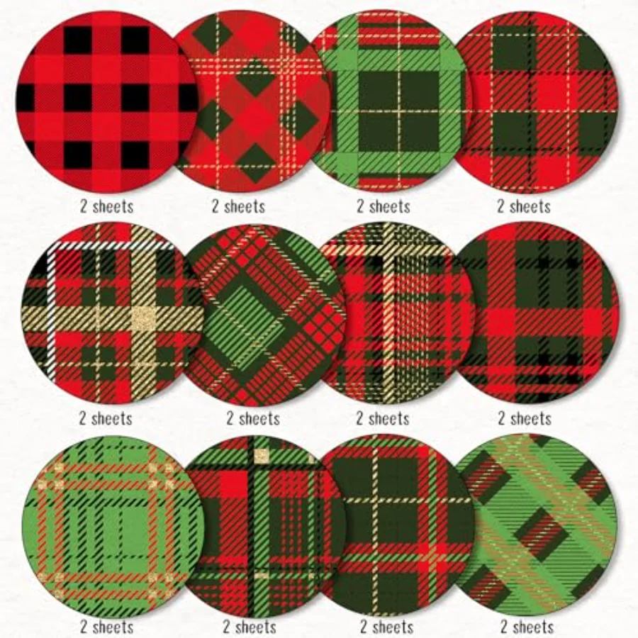 24Pcs Christmas Pattern Paper Plaid Scrapbook Specialty Paper Red Green, view 3