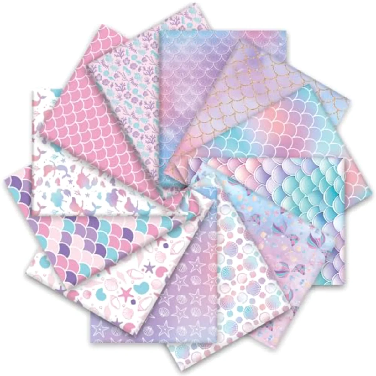 12 Pcs Spring Summer Mermaid Cotton Fabric Bundles Colorful Mermaid Scales