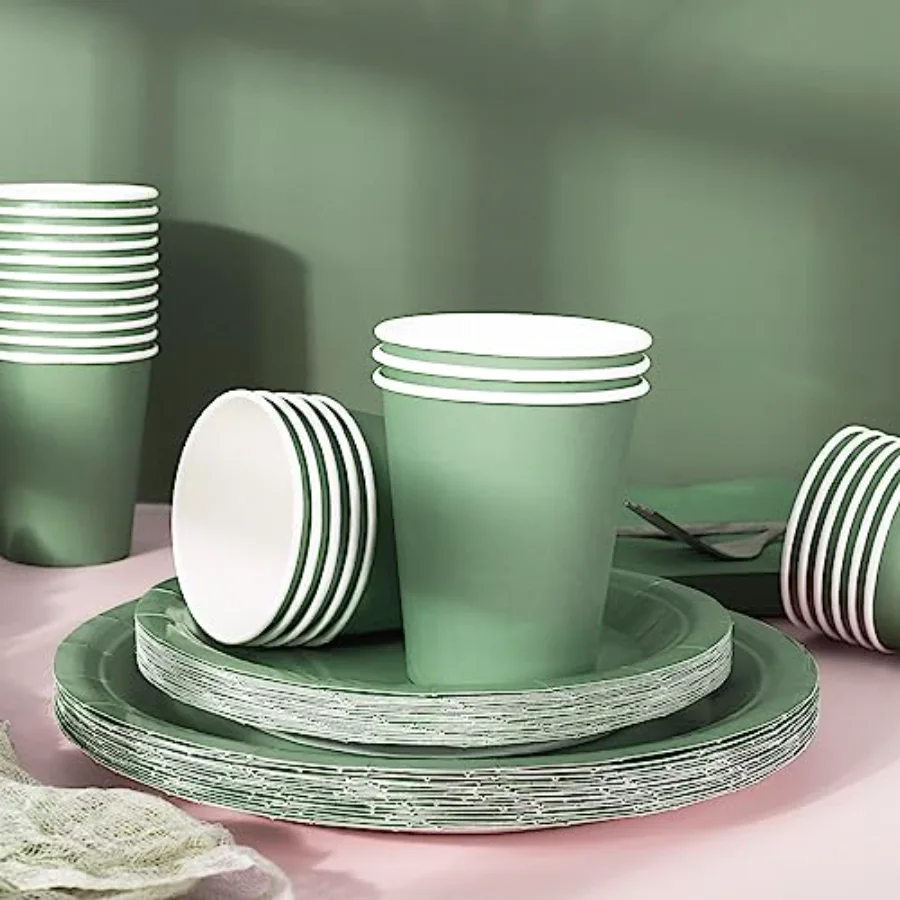 100Pcs Sage Green Tableware Set Wedding Disposable Dinnerware Set 50 Paper, view 3