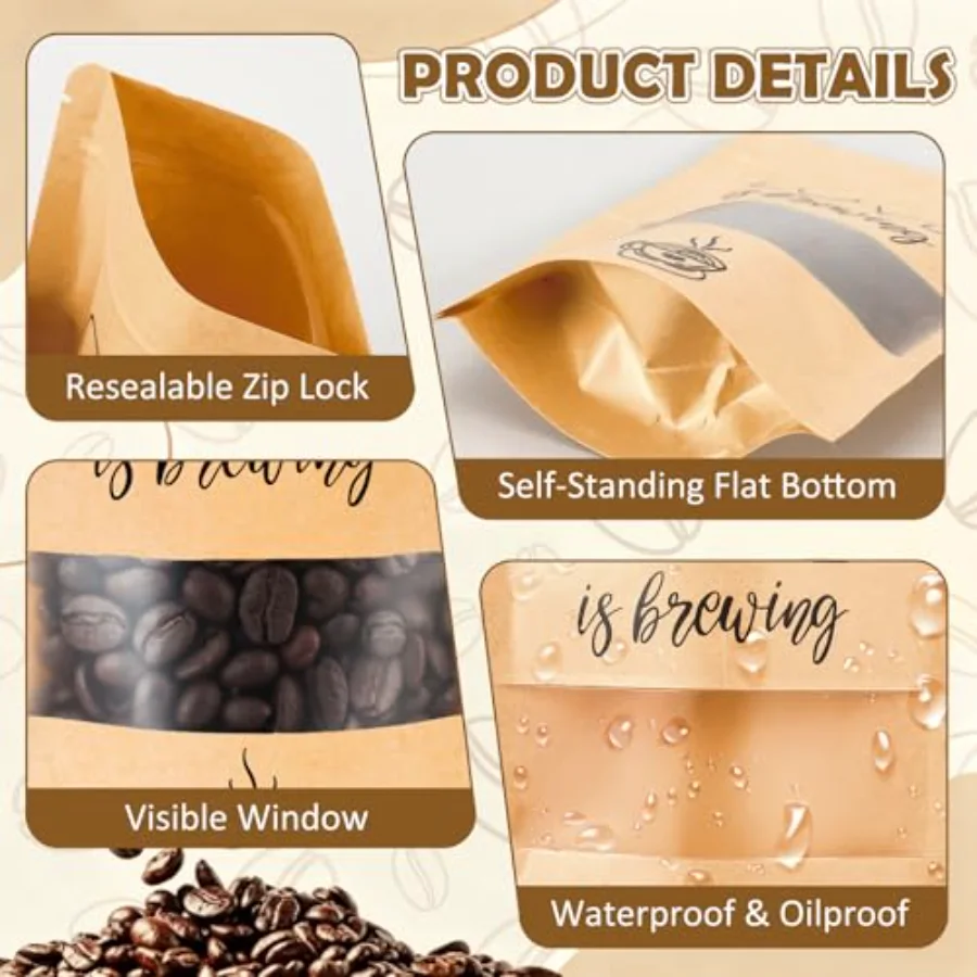 50 Pack Kraft Resealable Bags Love is Brewing Bridal Shower Decoration, view 3
