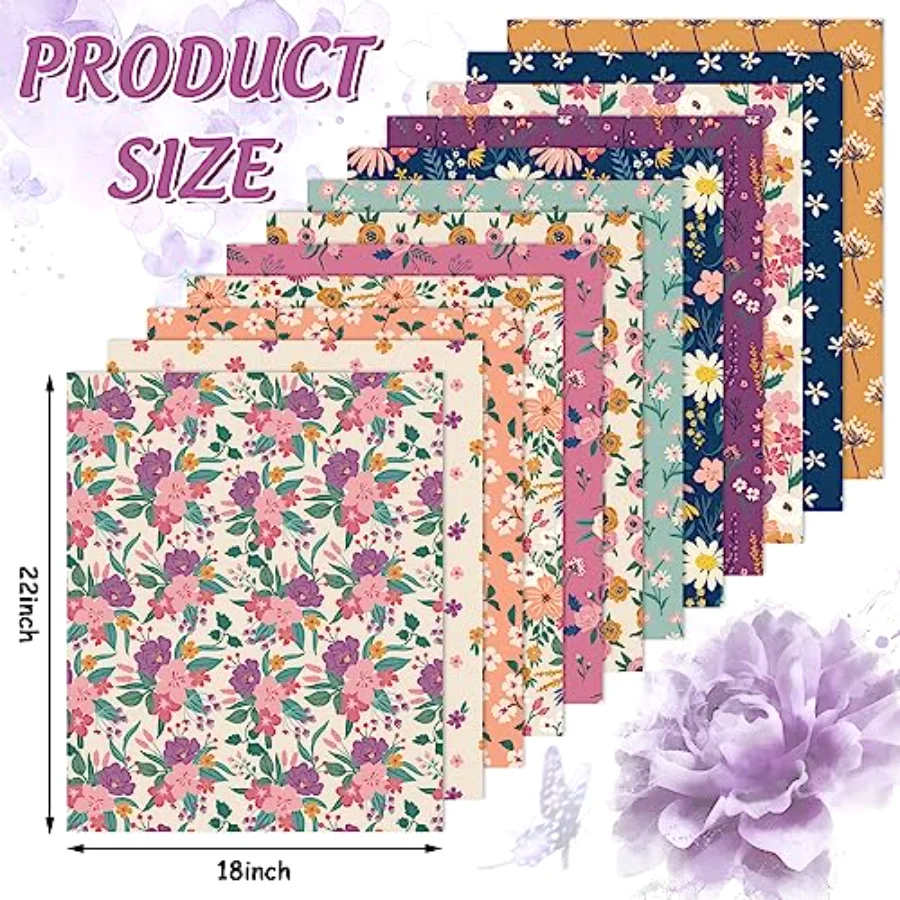 12 Pcs Retro Floral Cotton Fabric Bundles 18 x 22 Inch Wildflower Fat, view 2
