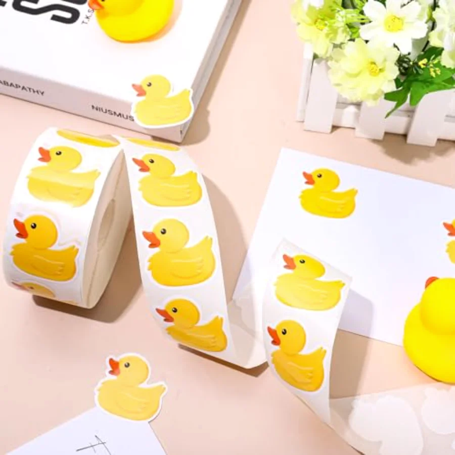 1000Pcs Rubber Duck Roll Stickers Yellow Duck Cute Decorative Label Decals, view 3