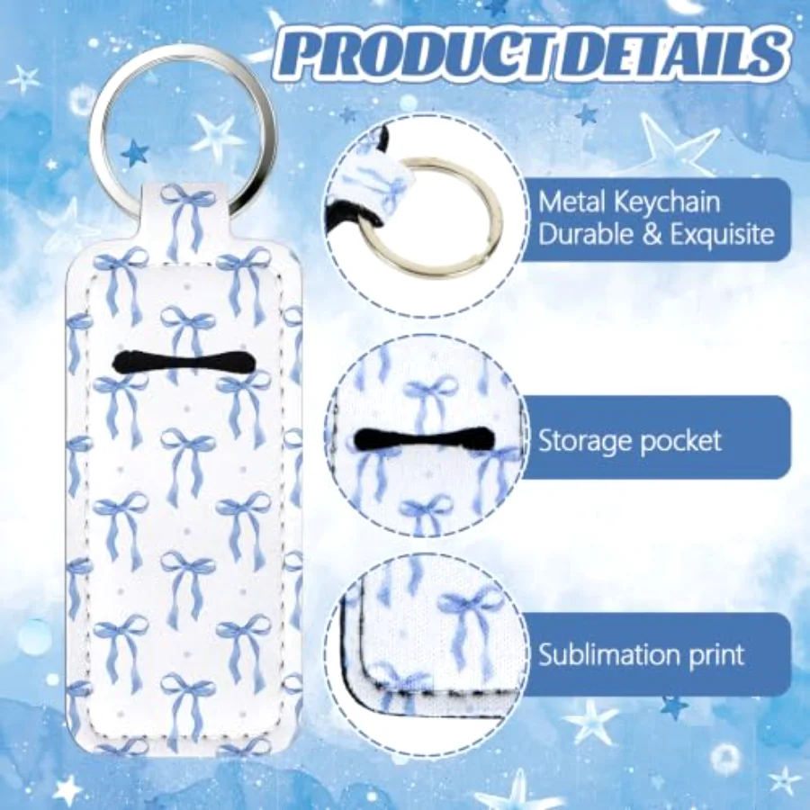 40Pcs Coquette Bow Lipstick Holder Keychain Blue Bow Pocket Lip Balm, view 3