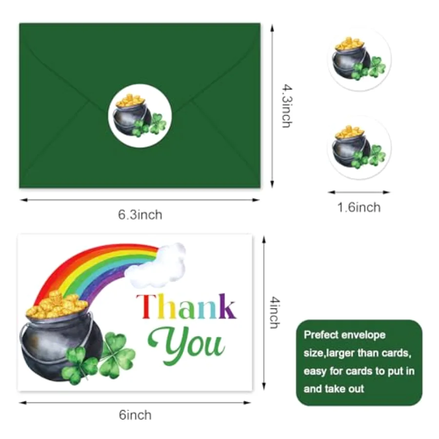 24Pcs St. Patrick's Day Thank You Cards with Envelopes and Stickers, view 2