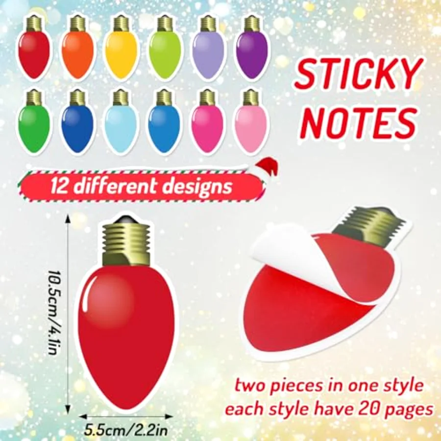 24 Pcs Christmas Sticky Note 12 Designs Colorful Xmas Bulb Shape, view 2