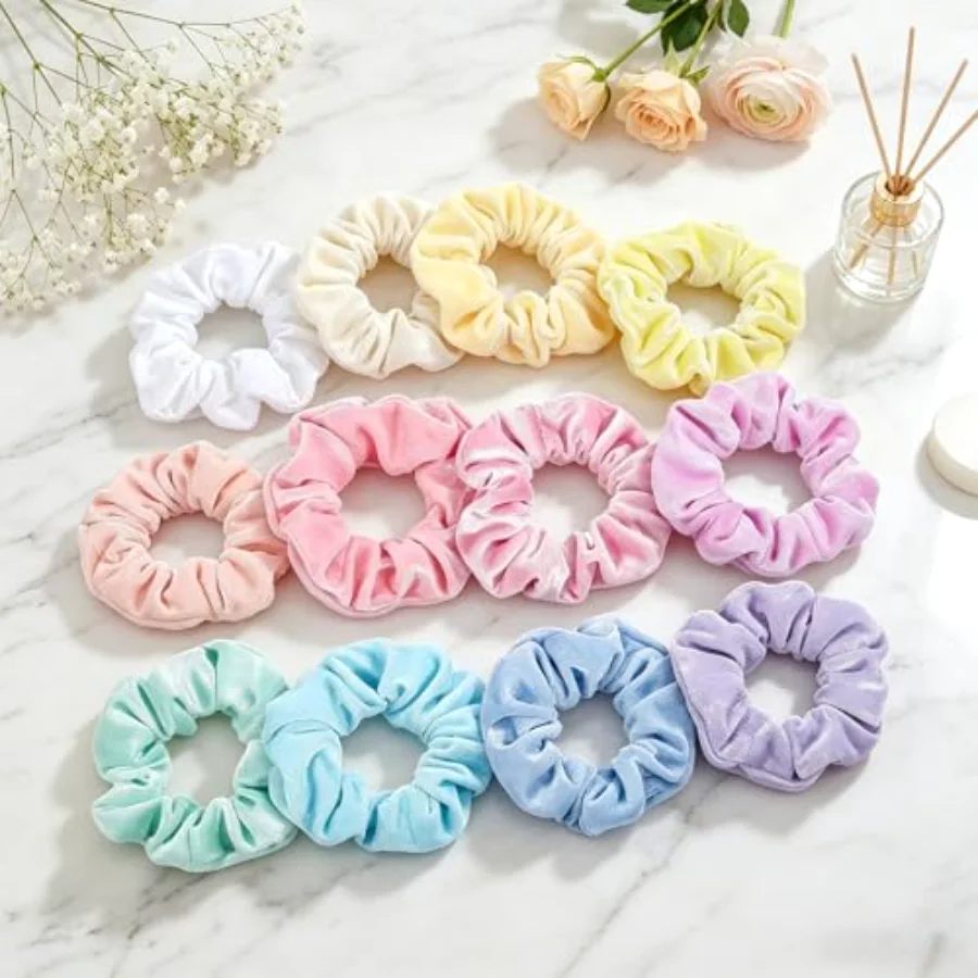 Pastel Hair Scrunchies Elastic Scrunchy Bobbles Velvet Hair Bands Boho, view 3