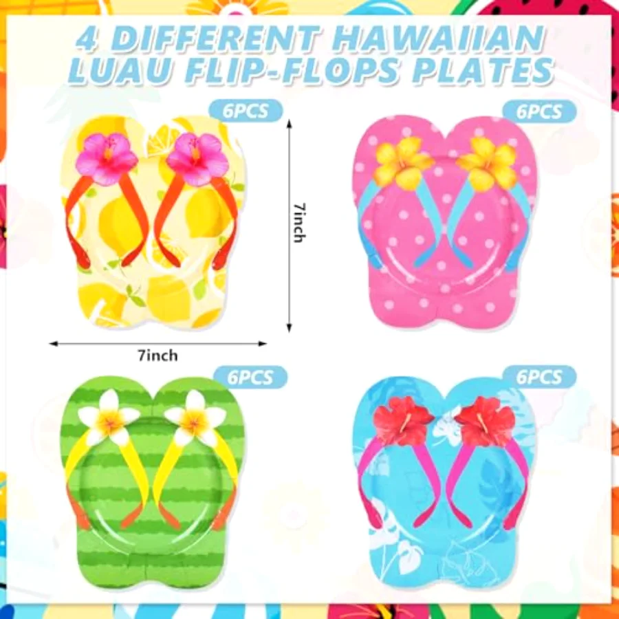 Hibiscus Flip Flops Plates Tropical Summer Luau Paper Plates Hawaiian, view 2