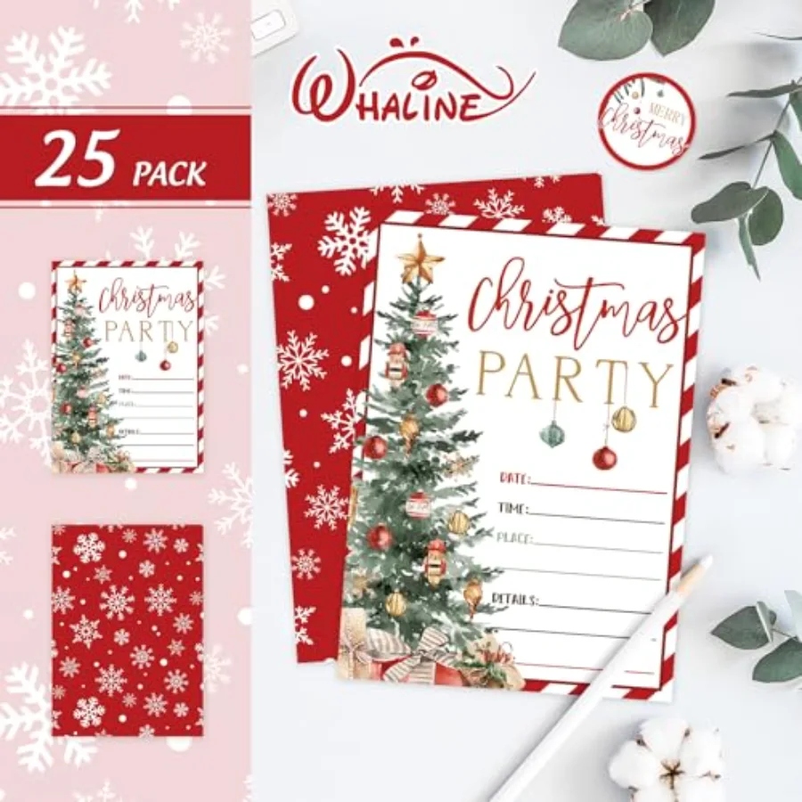 25 Sets Christmas Invitations Red Stripe Xmas Tree Invitation Cards with, view 3