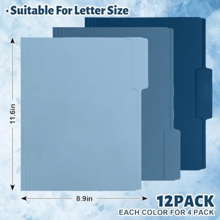 Dusty Blue File Folders Letter Size 12 Packs 3 Colors Gradient Blue File, view 2