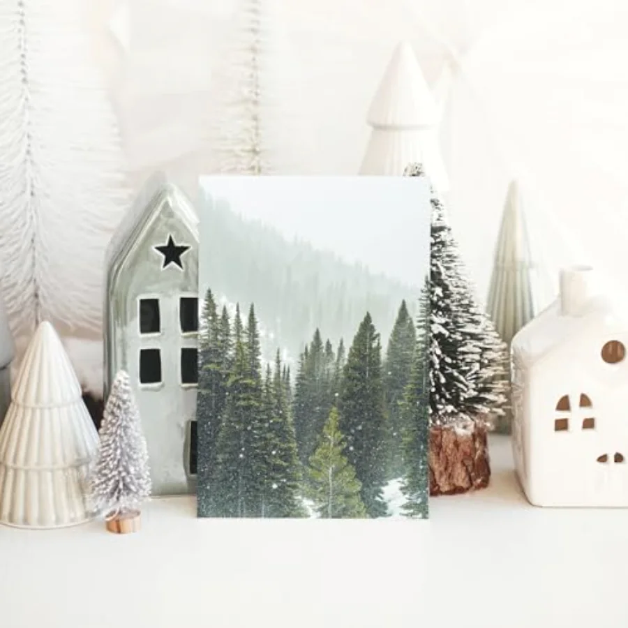 36 Pcs Christmas Postcards Snowy Pine Tree Forest Post Cards Assortment, view 3