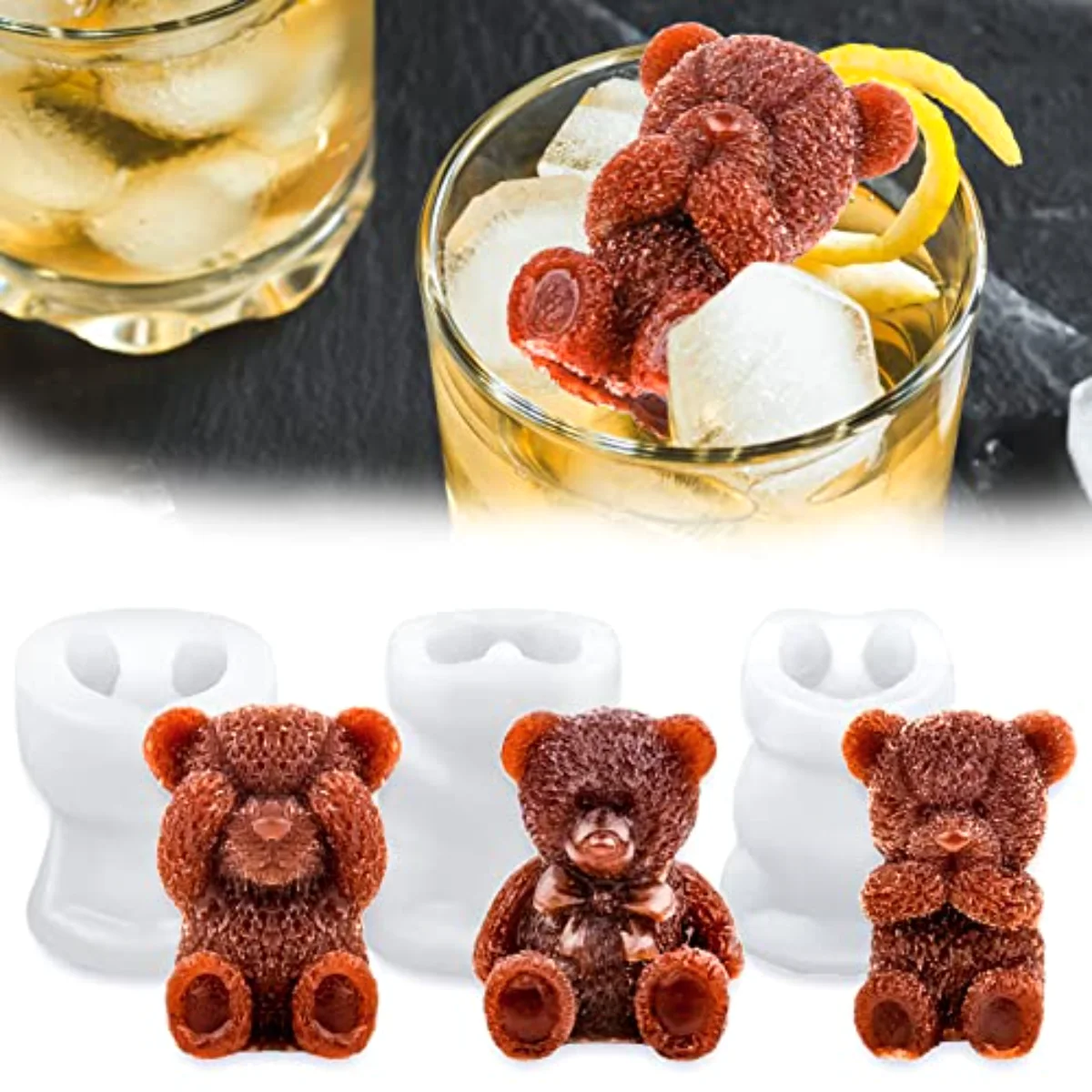 3 Pack 3D Bear Summer Ice Cube Mold Silicone Cute Bear Mould Soap Candle