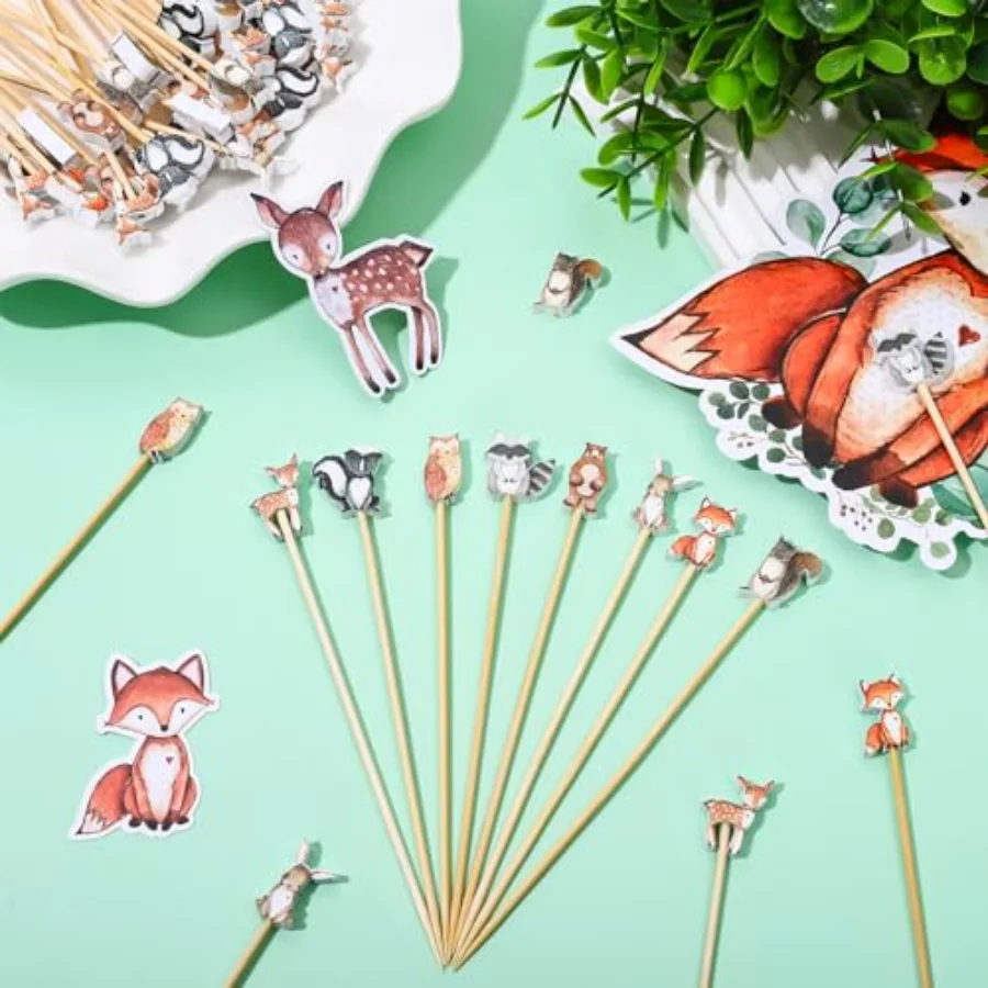 120 Pcs Woodland Animals Cocktail Picks 8 Styles Cute Jungle Animals, view 3