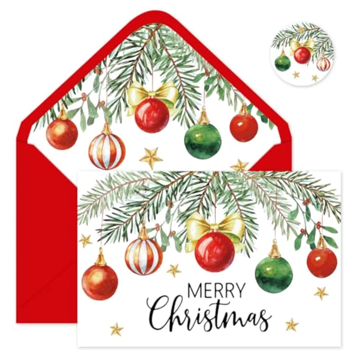 24 Packs Merry Christmas Greeting Cards with Envelopes Stickers Red Xmas