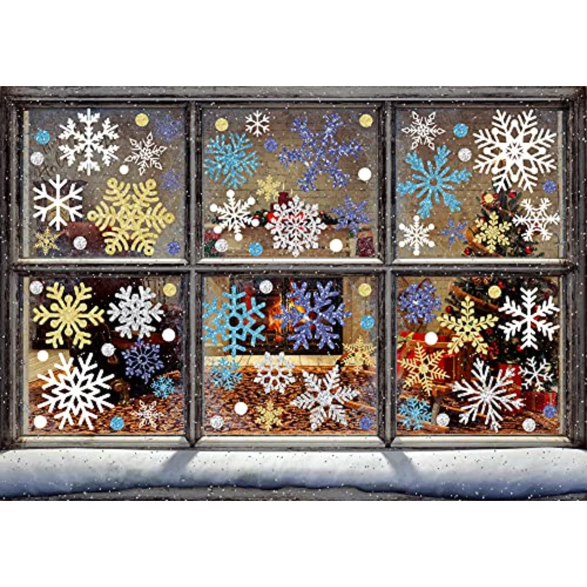 541Pcs Winter Snowflake Window Clings Glitter White Silver Blue Gold