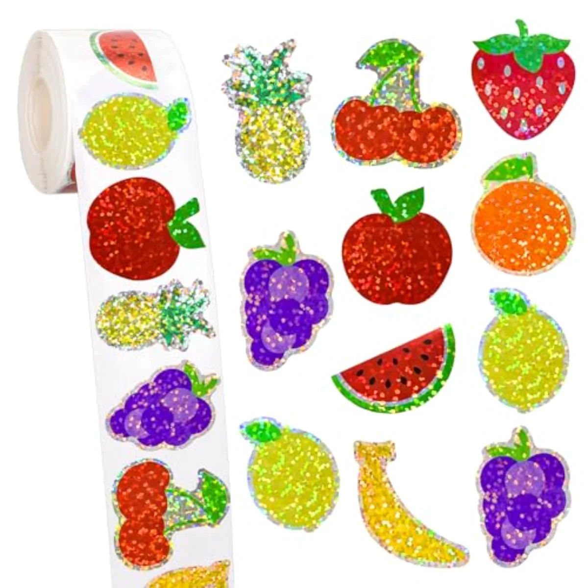 Summer Fruit Stickers Roll Holographic Apples Lemon Strawberry Seal