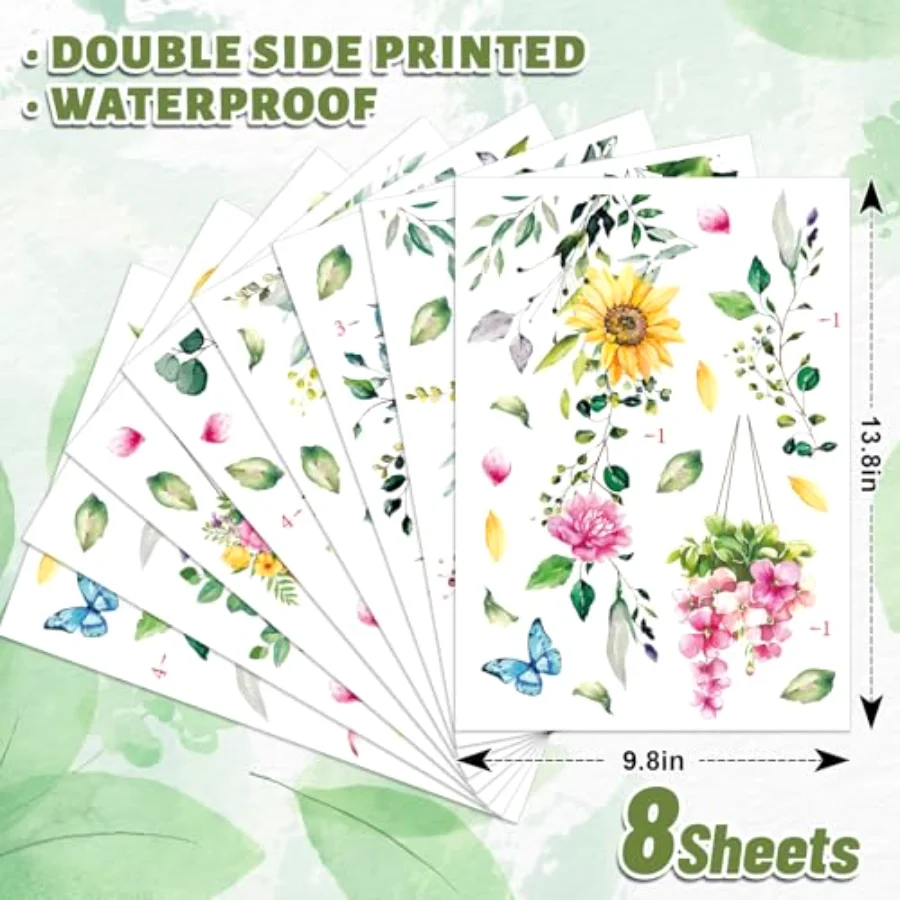 8 Sheets Spring Hanging Floral Window Cling Stickers Eucalyptus Flower, view 2