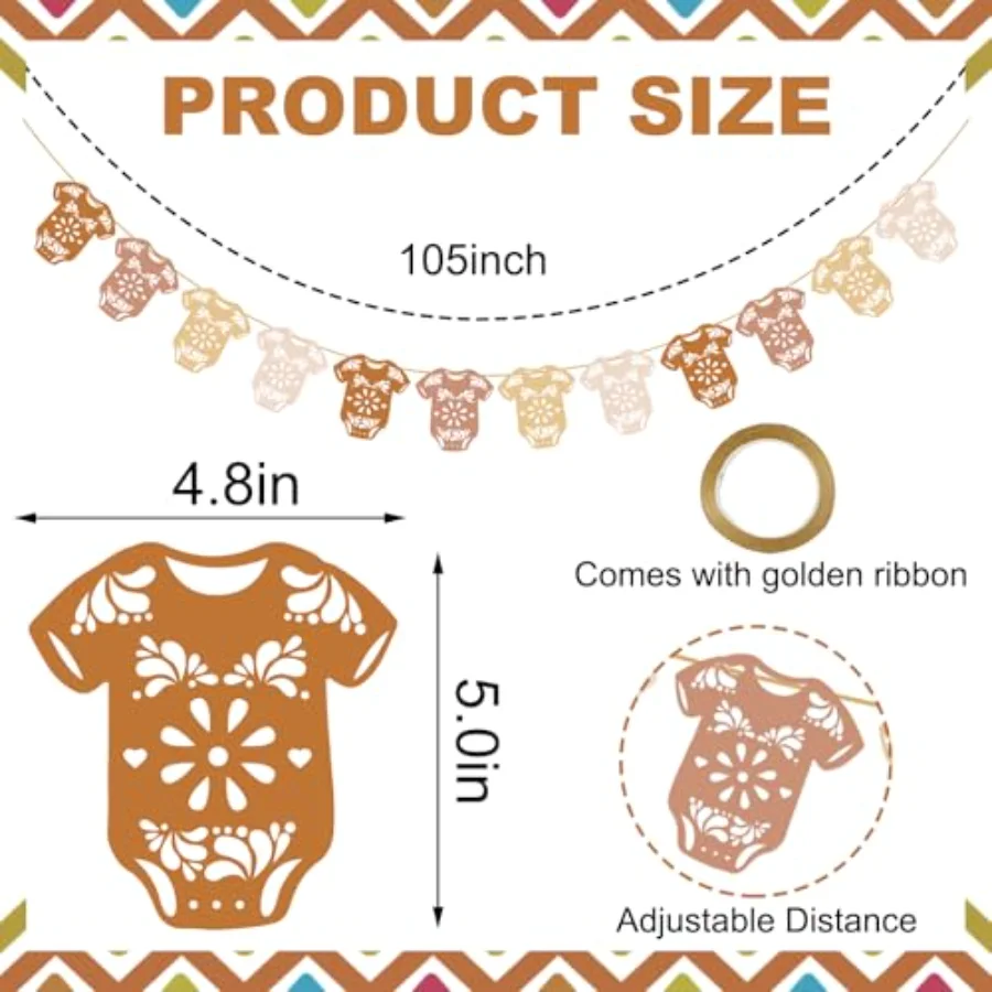 Cielito Lindo Baby Shower Banner Terracotta Papel Picado Babysuit Hanging, view 2