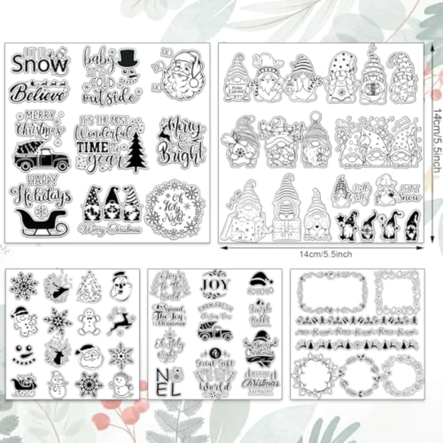 5 Sheet Christmas Clear Stamps Wreath Snowman Gnome Silicone Transparent, view 2