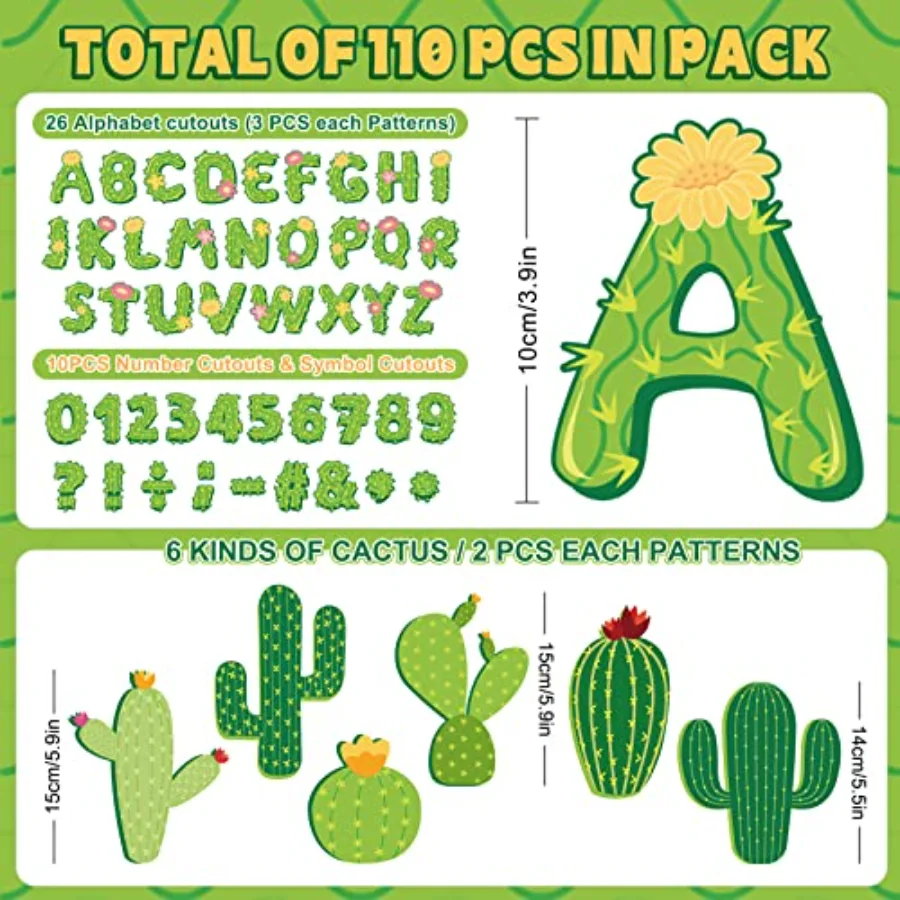 110Pcs Cactus Classroom Decor Cactus Letter Alphabet Number Symbol, view 2
