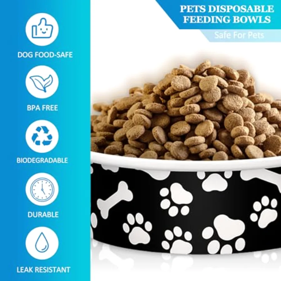 50Pcs Pet Disposable Feeding Bowls Black White Paper Dog Bowls Small Dog, view 3