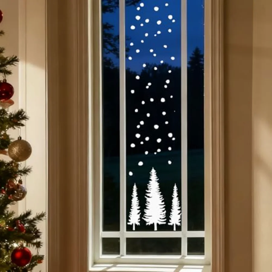 9 Sheet Christmas Window Clings Snowy Xmas Forest Trees Double-Sided, view 3