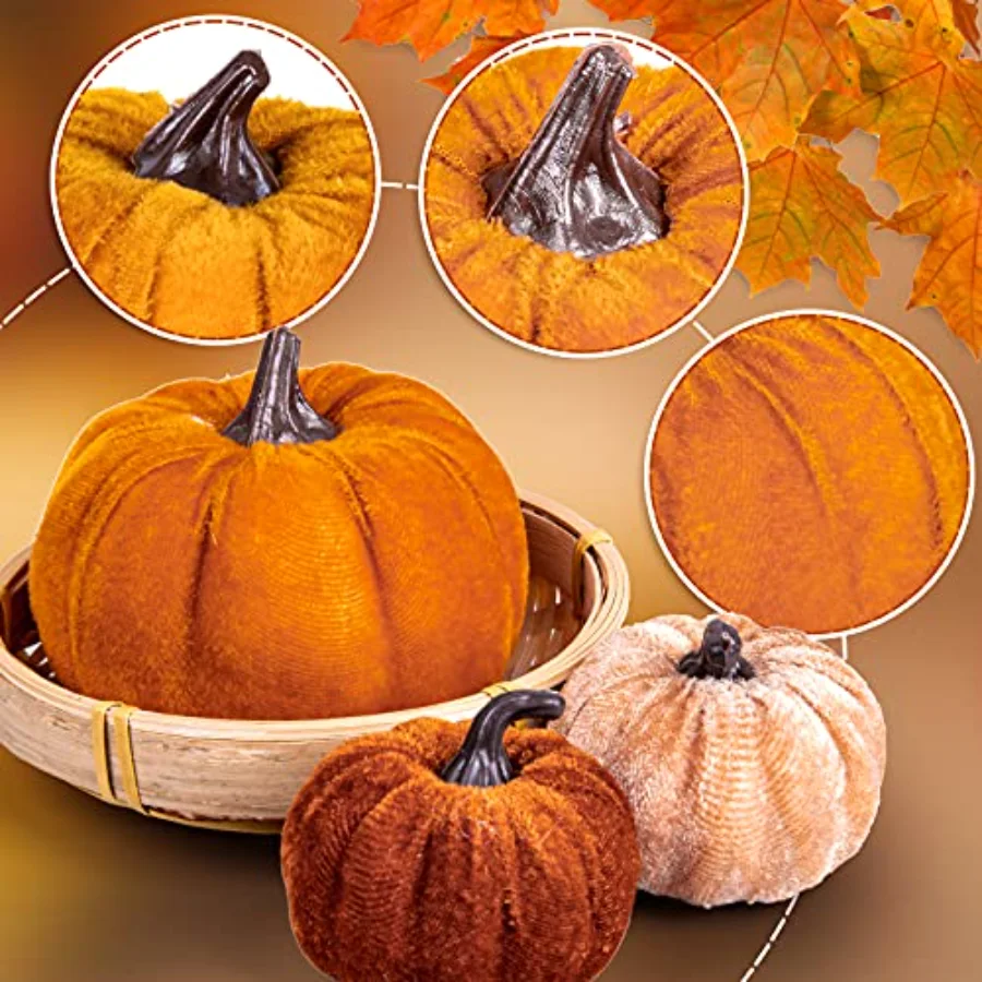 12Pcs Fall Faux Velvet Pumpkins Thanksgiving Harvest Artificial Fake, view 3
