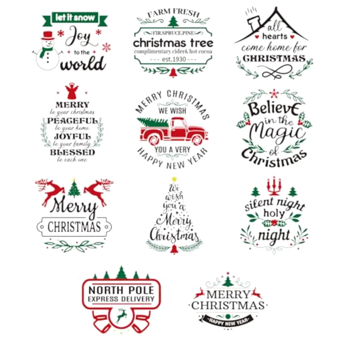 11 Sheets Christmas Vintage Word Rub On Transfer for Crafts Black Warm