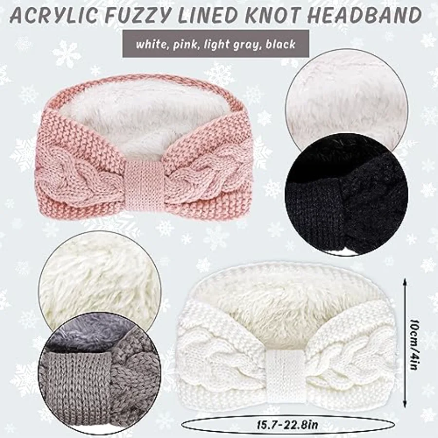 4 Pack Twisted Knit Headbands Winter Knotted Head Wraps Fuzzy Lined, view 2