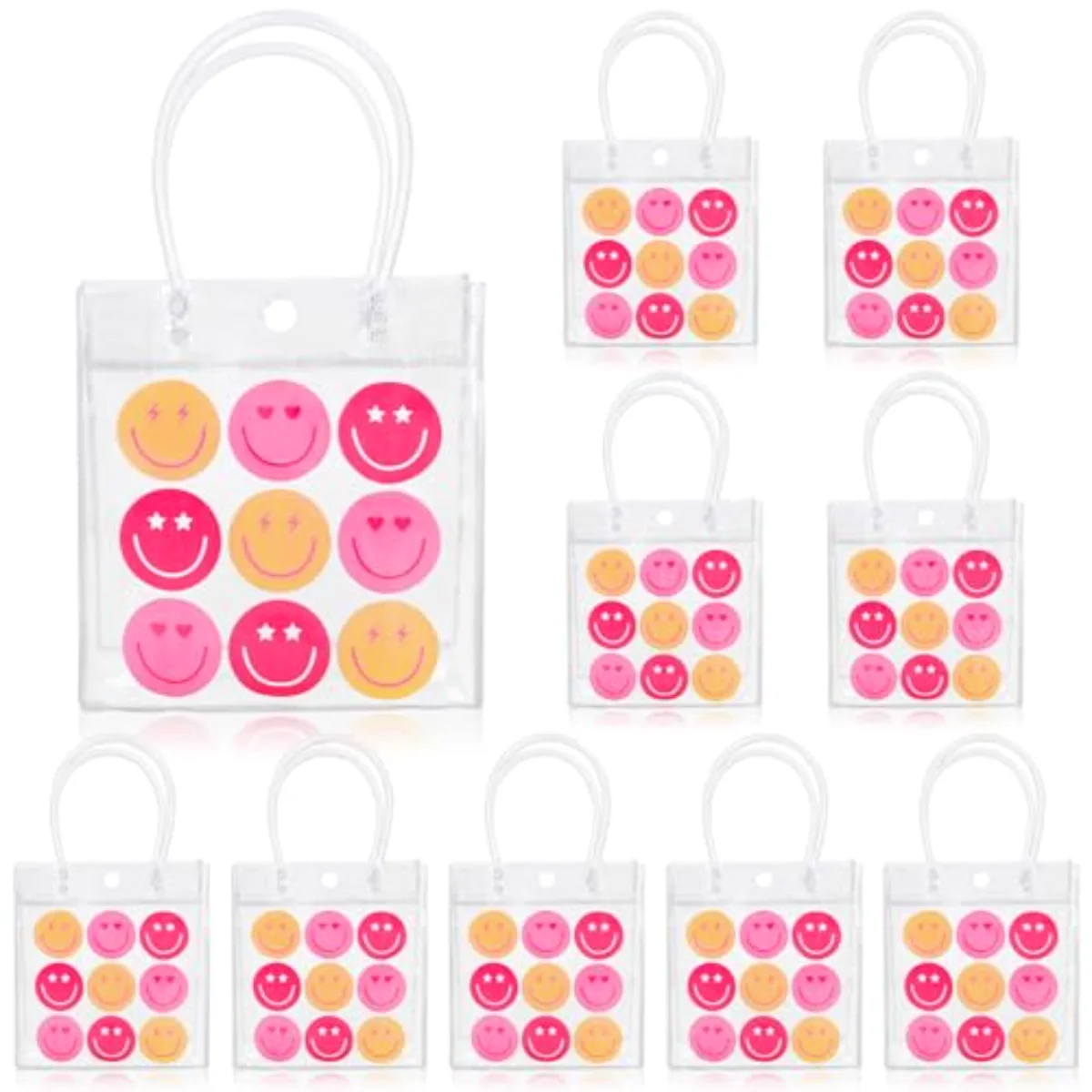 Preppy Smile Clear PVC Gift Bags Pink Happy Face Party Favor Bags with