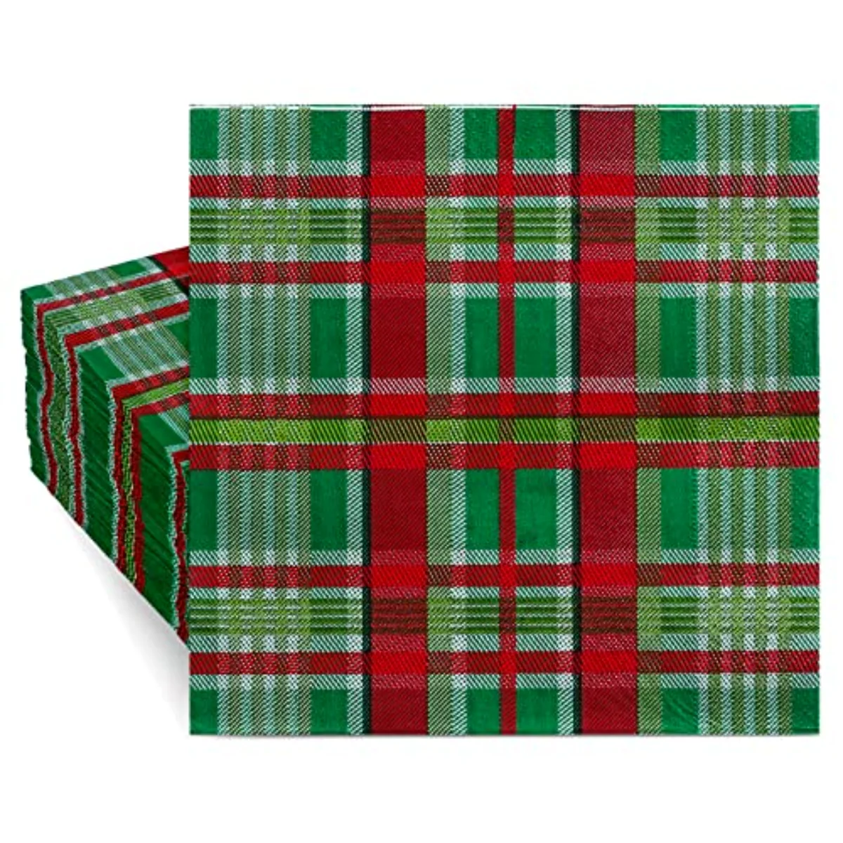 100 Pack Christmas Paper Napkins Buffalo Plaid Pattern Disposable Napkins