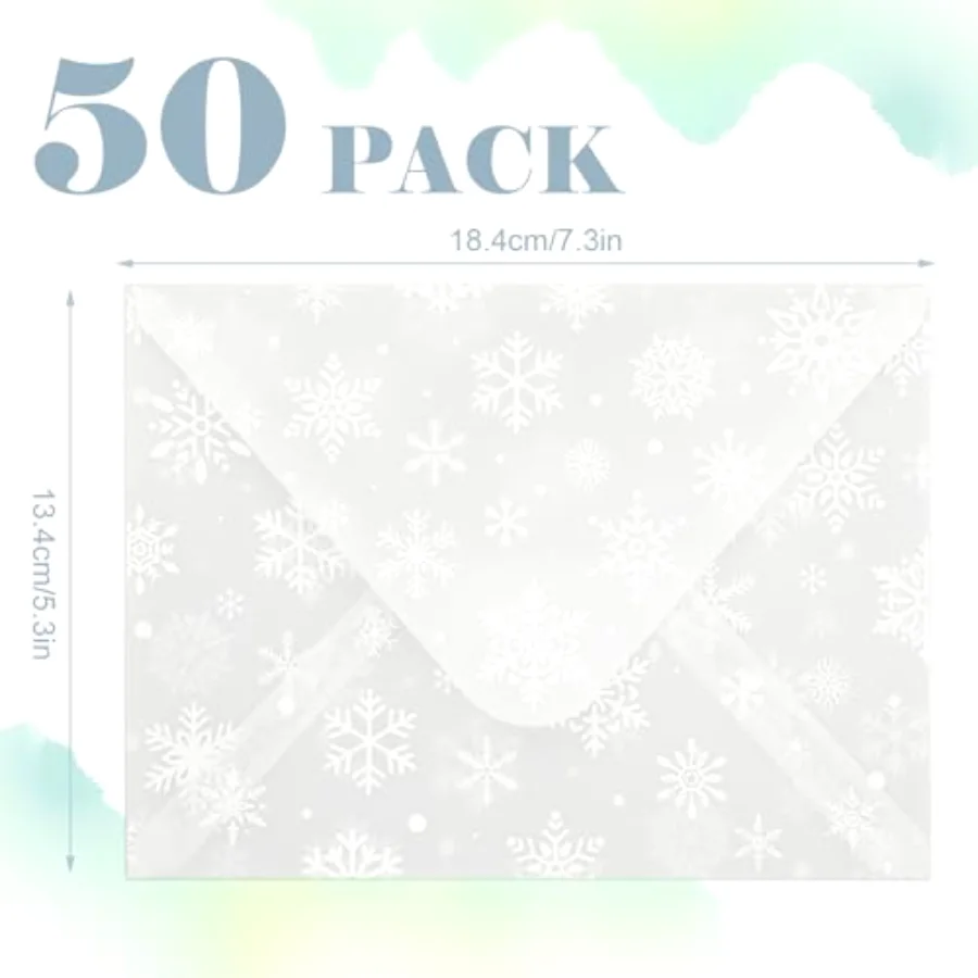 50Pcs Snowflake Translucent Paper Envelopes Winter Christmas Invitation, view 2