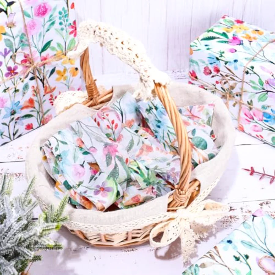 100 Sheets Floral Tissue Paper Watercolor Spring Summer Flowers Gift, view 4