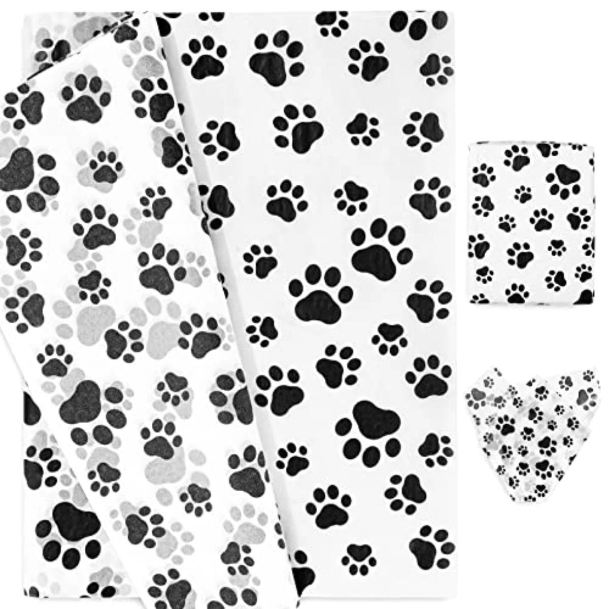 100 Sheet Pet Paw Print Tissue Paper White Black Gift Wrapping Paper 14 x