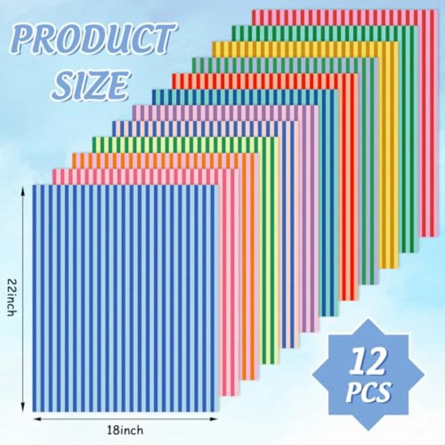12 Pcs Colorful Cotton Fabric Bundles Fat Quarters Multicolor Stripe, view 2