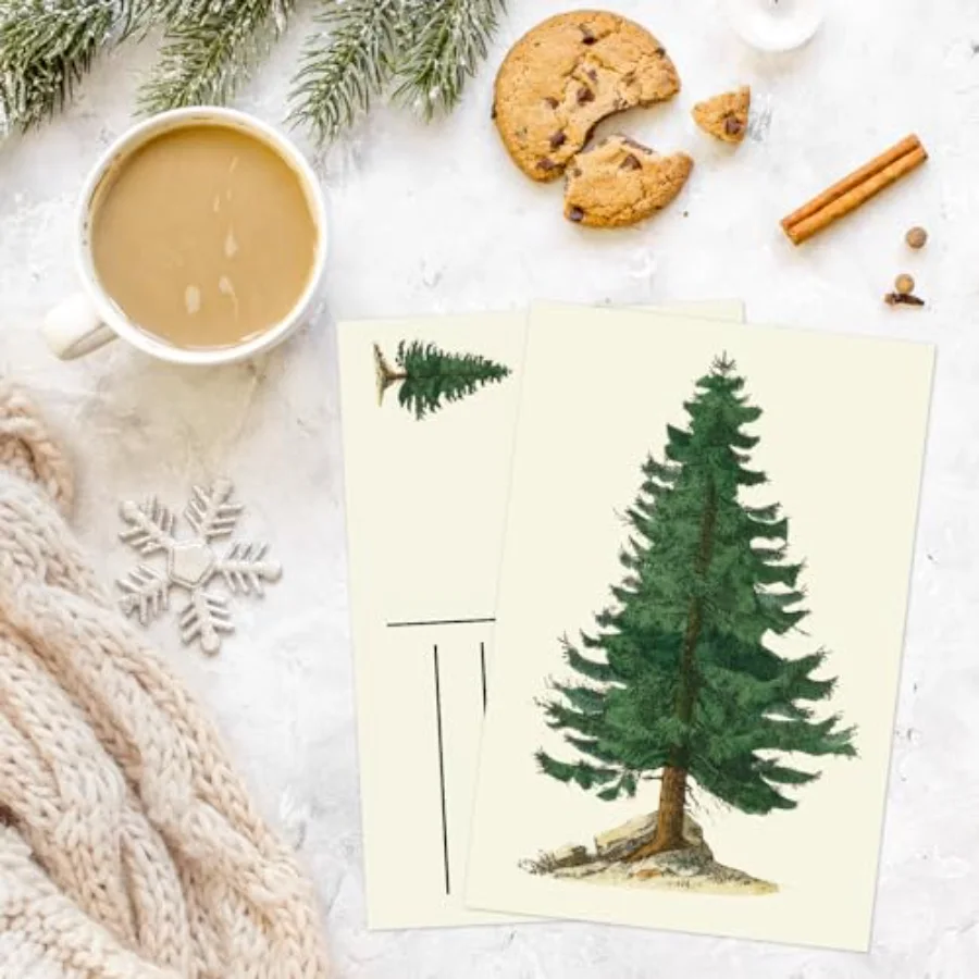 36Pcs Christmas Postcard Vintage Xmas Tree Post Card 6 Designs Green Beige, view 3