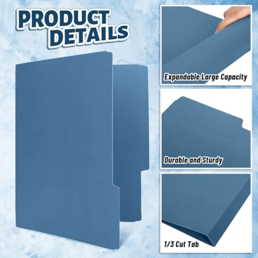 Dusty Blue File Folders Letter Size 12 Packs 3 Colors Gradient Blue File, view 3