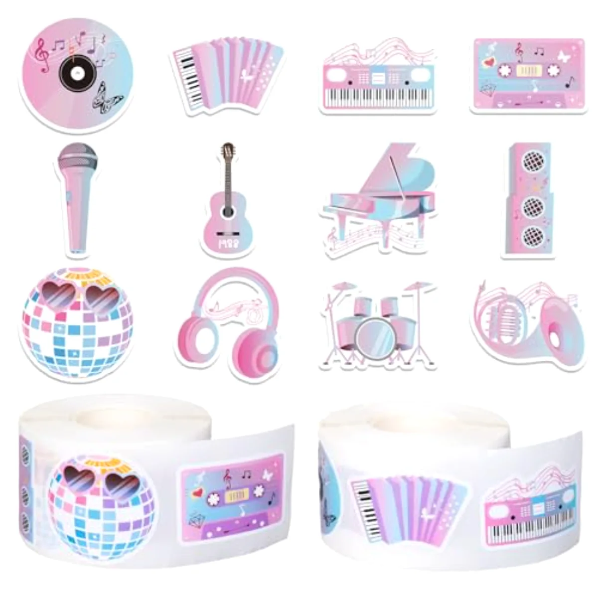 1000Pcs Popular Music Stickers Roll Musical Note Guitar Piano Instrument