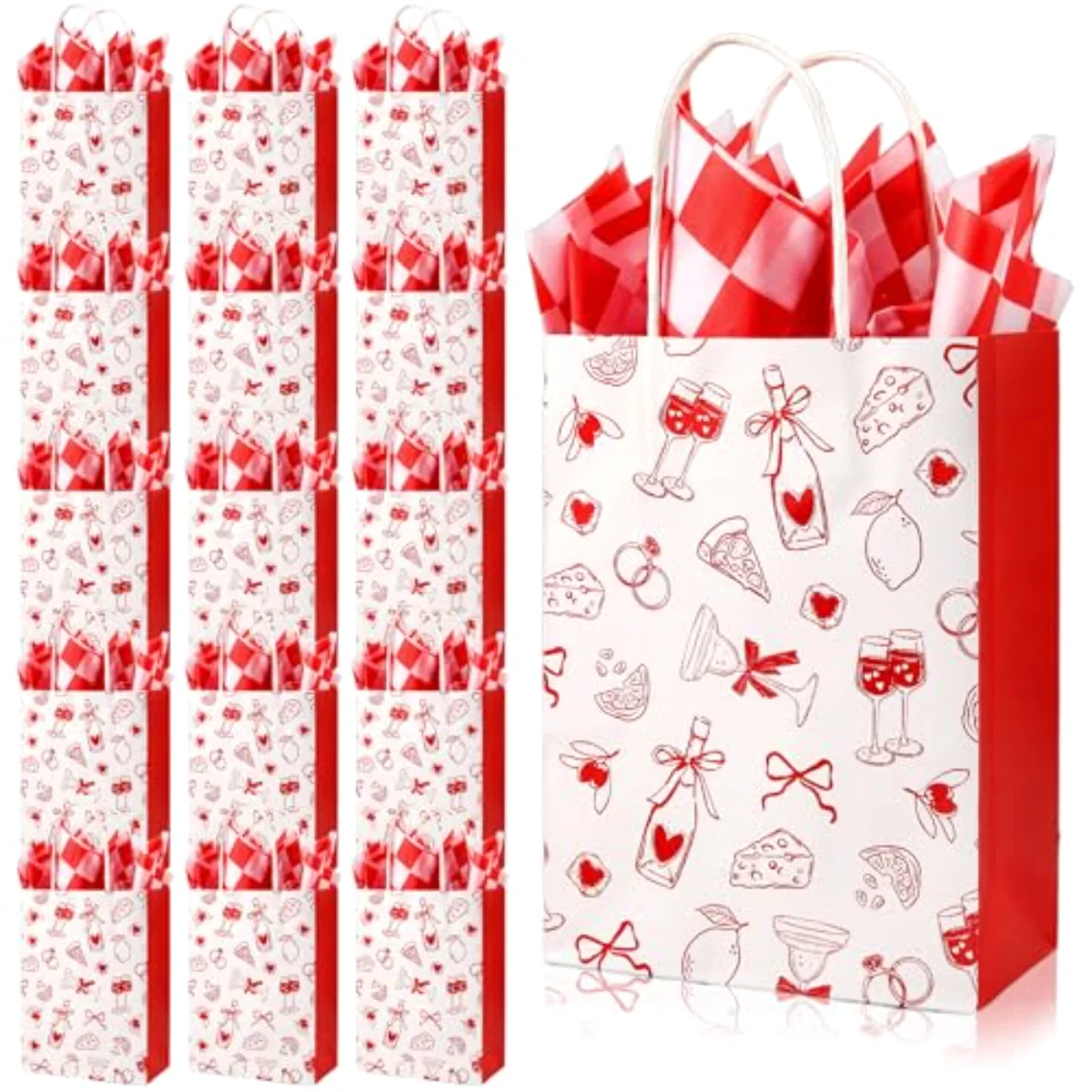 16 Pcs That’s Amore Paper Gift Bags Party Favor Bags with Handles and
