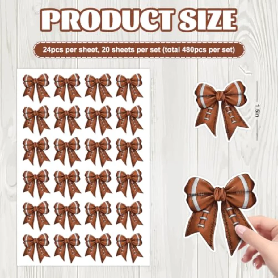 480Pcs Football Bow Stickers Brown Football Decals Sport Themed, view 2