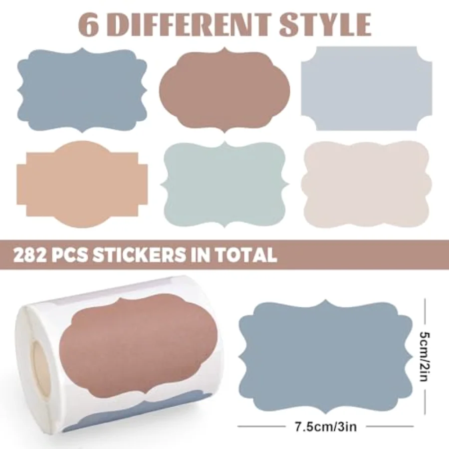 282Pcs Boho Color Label Stickers Self-Adhesive Scalloped Label Decals, view 2