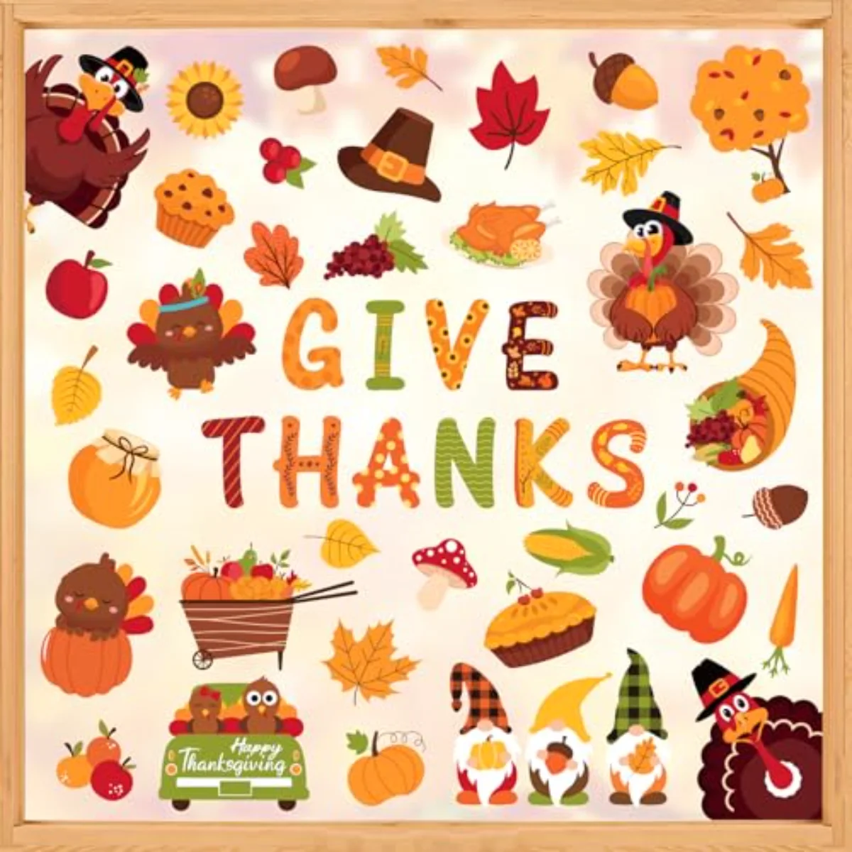 9 Sheets Fall Thanksgiving Cartoon Window Cling Stickers Turkey Pumpkin