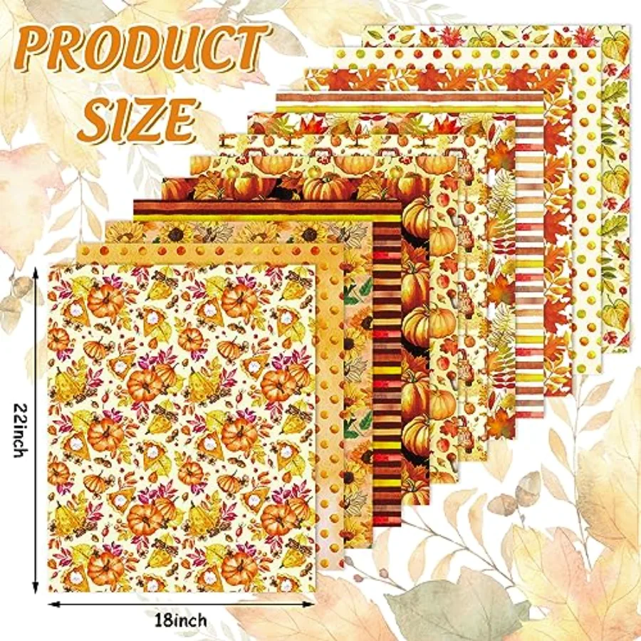 12 Pcs Fall Cotton Fabric Bundles 18 x 22 Inch Watercolor Pumpkin Maple, view 2