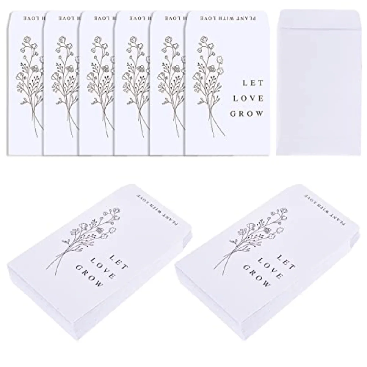 200 Pack Wedding Favor Packets Let Love Grow Self-Adhesive White Envelope