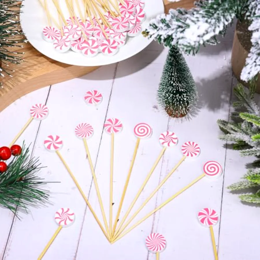 120 Pcs Christmas Cocktail Picks 6 Styles Cute Candy Shape Handmade, view 3