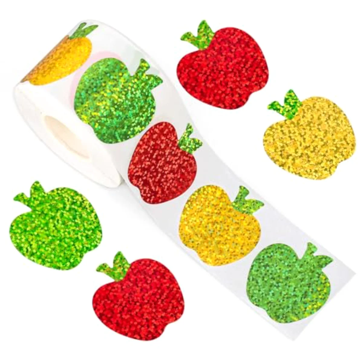 Back to School Apples Stickers Roll Holographic Apples Waterproof Decals