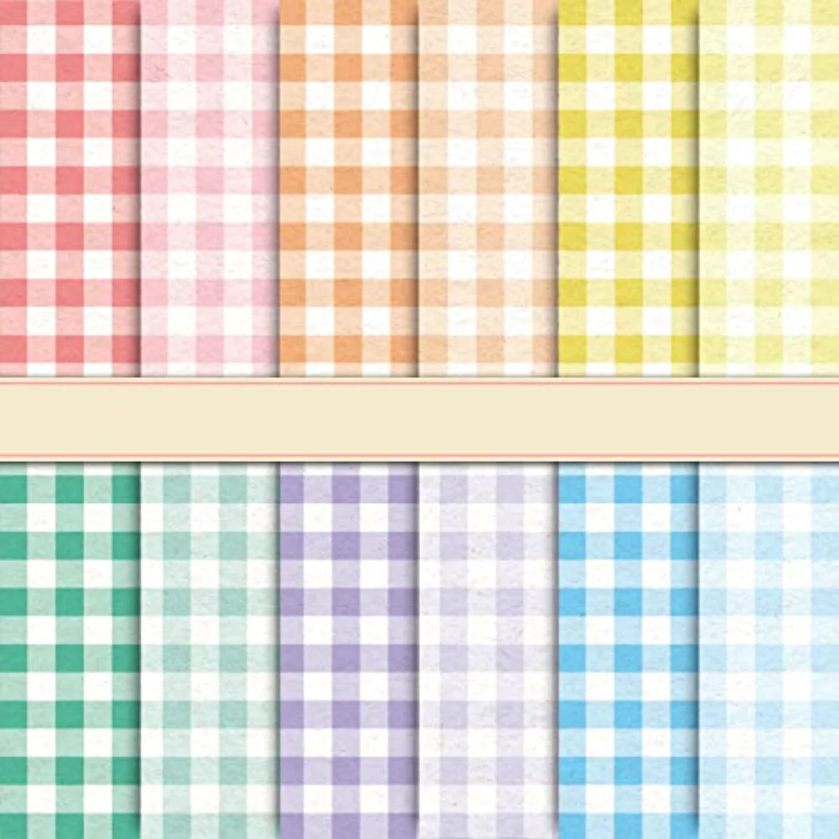 24pcs Pastel Plaid Pattern Paper 12 Designs Gingham Double-Sided Scrapbook