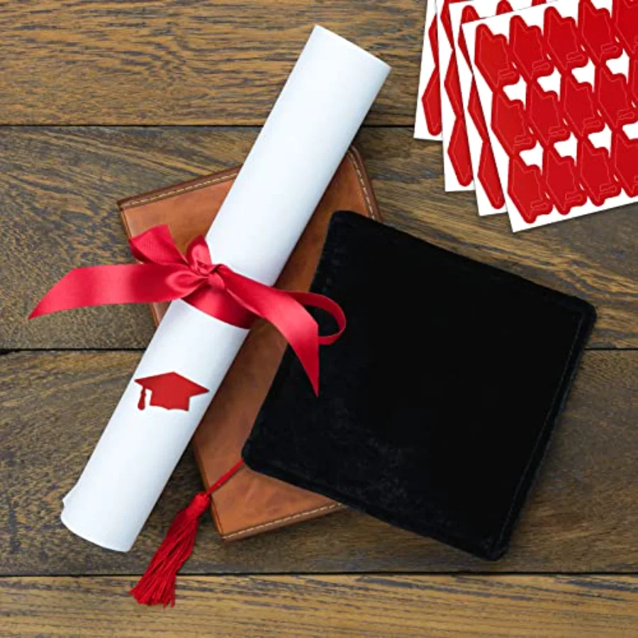 600pcs Graduation Cap Stickers Red Graduation Hat Sealing Labels Grad, view 4
