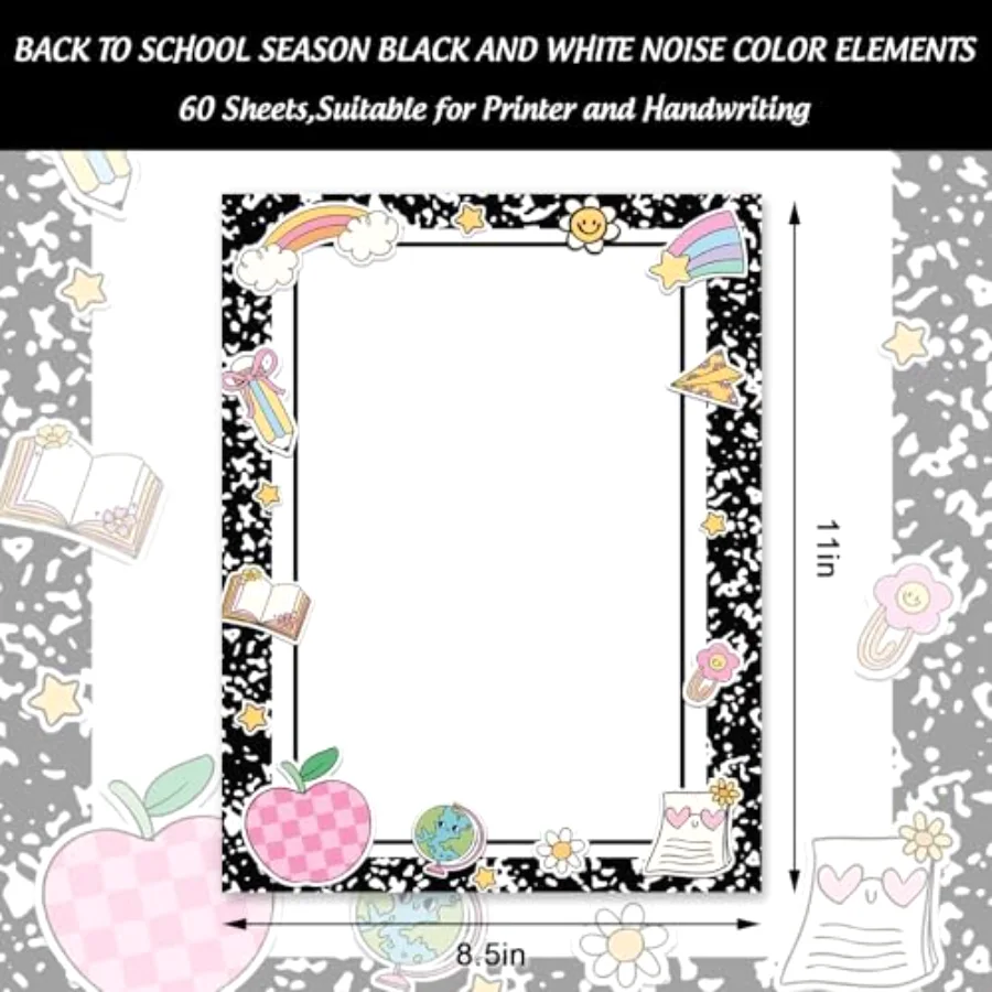 60 Pcs Back to School Stationery Letterhead Paper Composition Rainbow Book, view 2