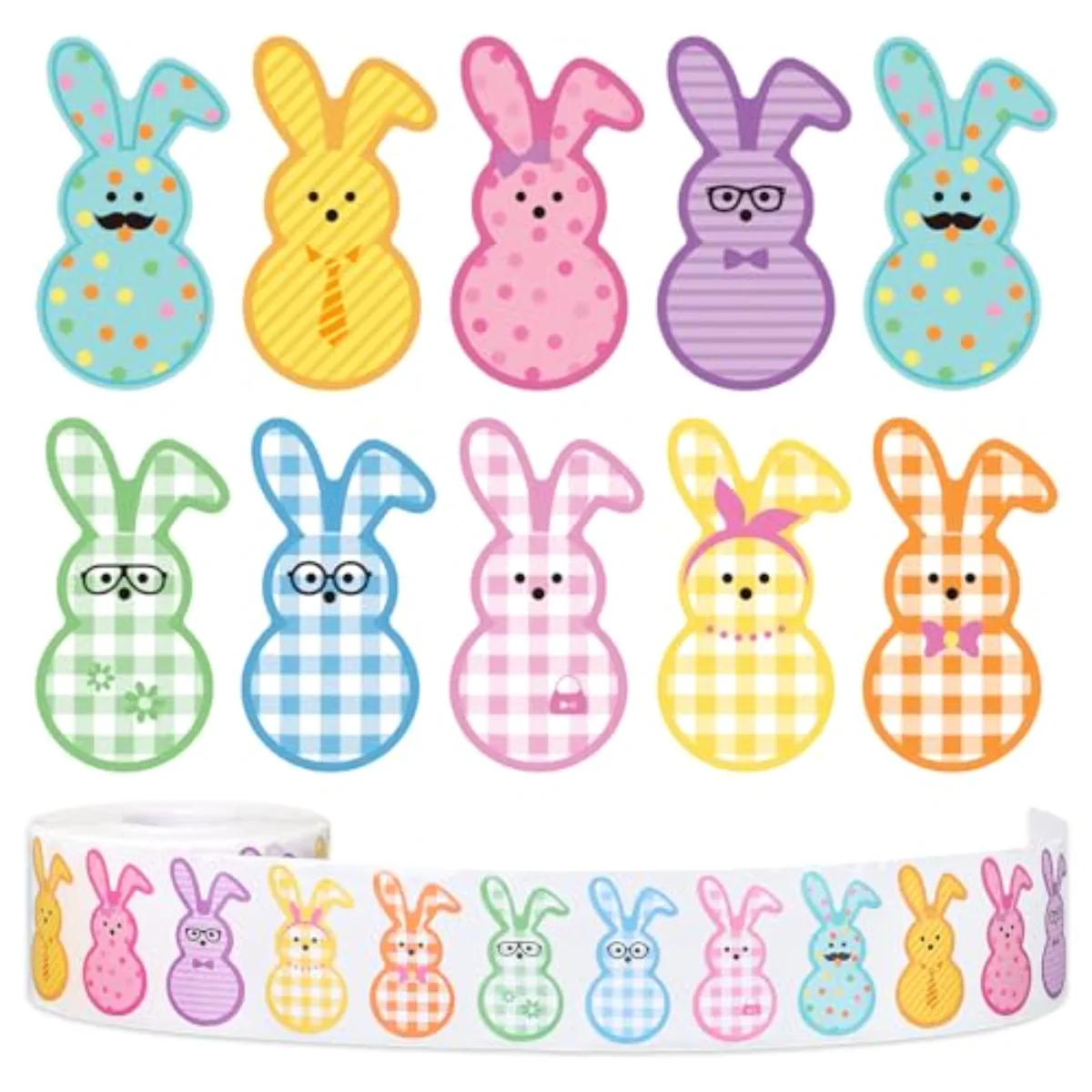 1000Pcs Easter Bunny Stickers Roll Cute Colorful Rabbit Paper Decals 9